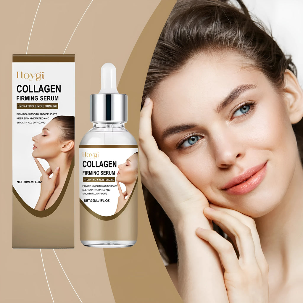 30ml collagen firming care solution bottle measuring 2.8x2.8x10.3cm with hyaluronic acid formula