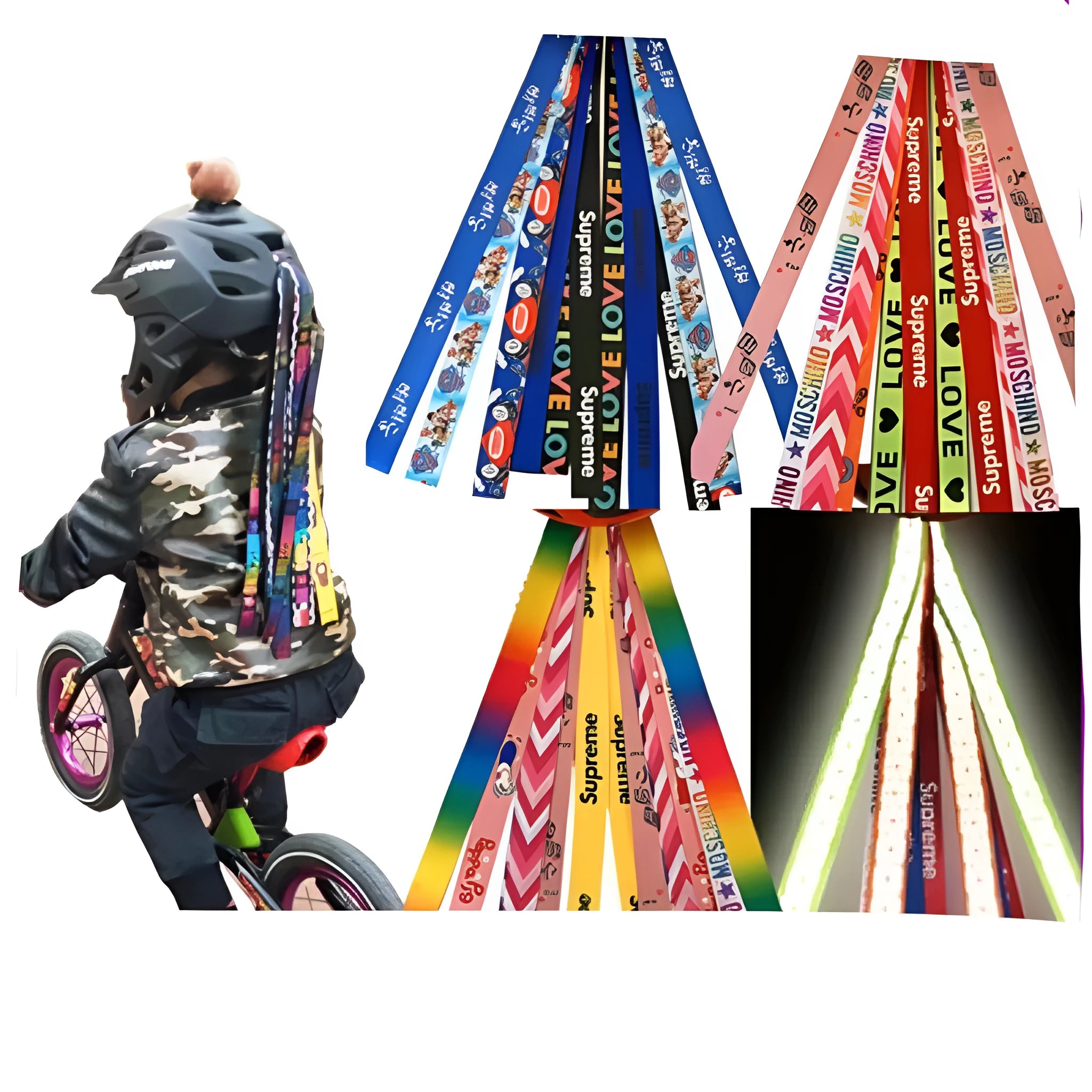 Children's decorative helmet streamer for roller skating and skiing safety gear in multiple colour options