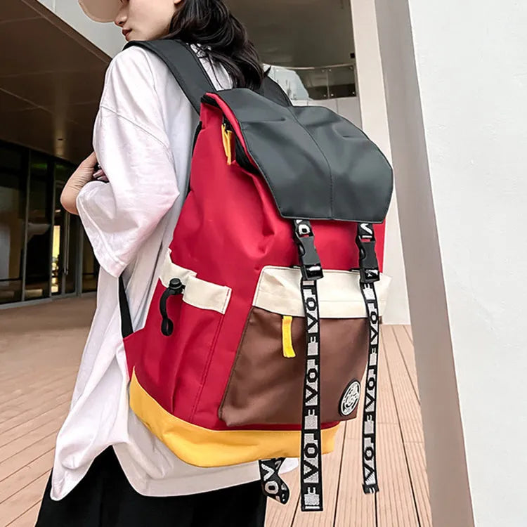 Oxford cloth backpack in black showing handheld, shoulder, and dual-strap carrying options.