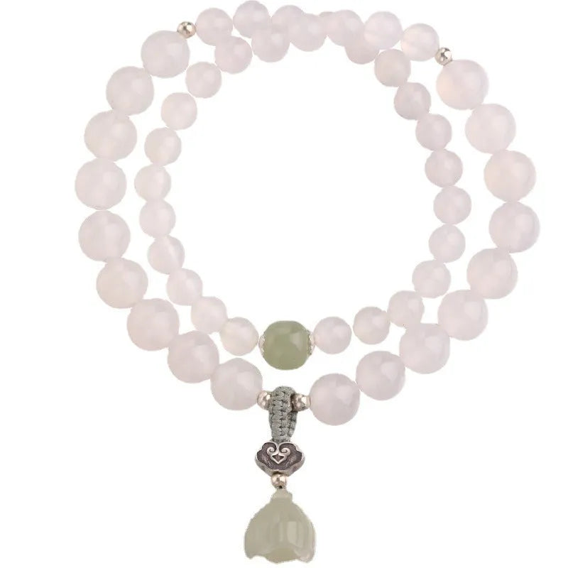 Original niche design S925 silver white agate Hetian jade bracelet with lotus geometry pattern