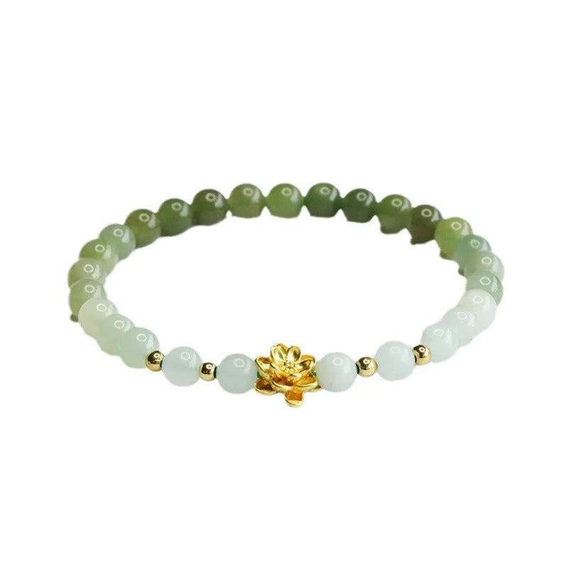 Hand-woven hetian jade gradient lotus flower bracelet with 6mm beads and national style design