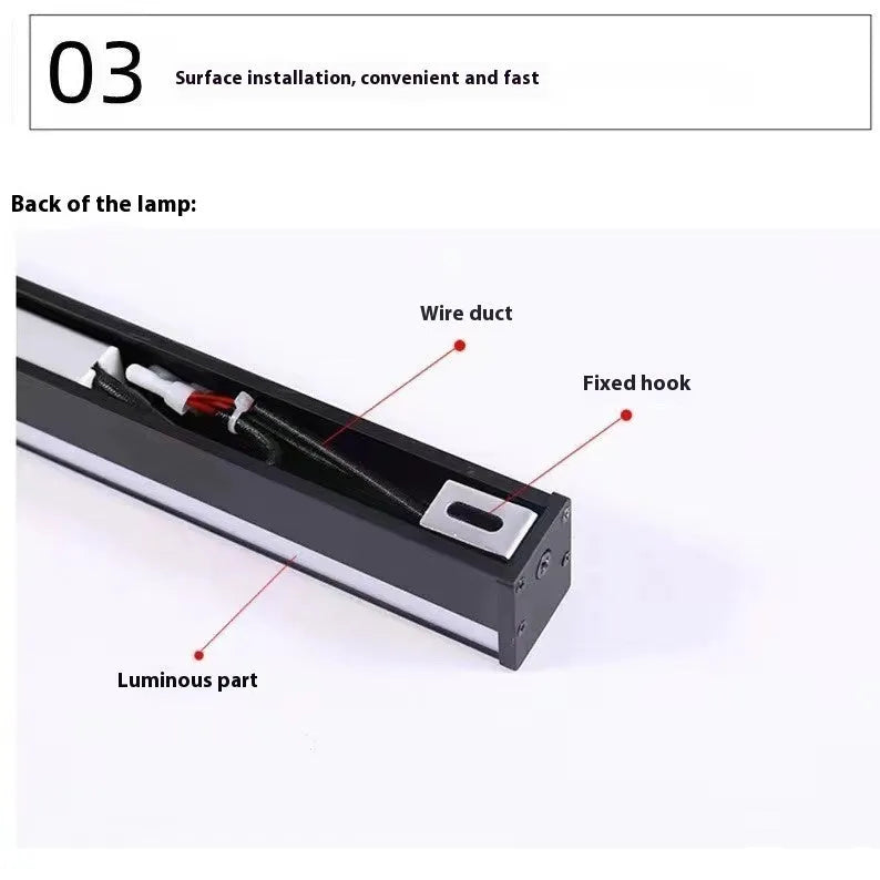 80cm long black aluminium in-line LED wall lamp with a PC shade on a white wall.
