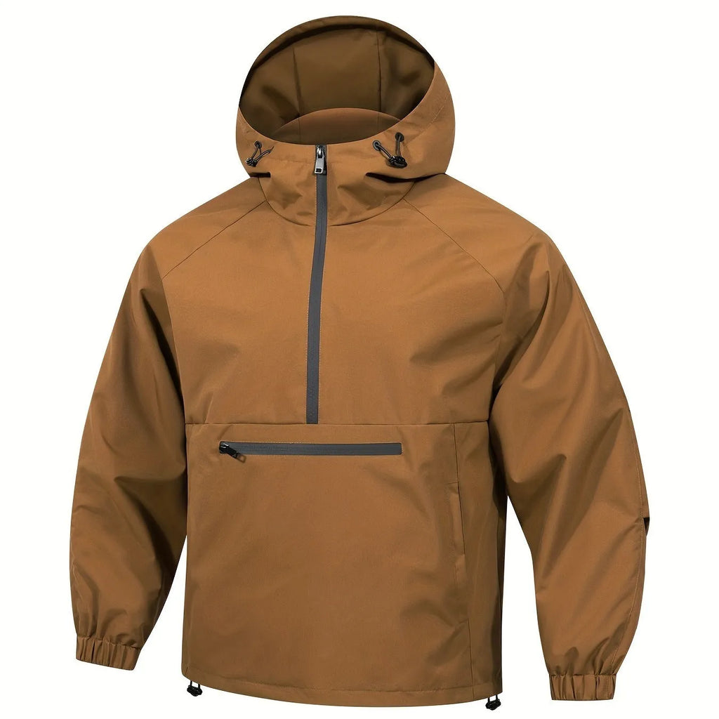 Men's Korean-style loose corduroy half-zip hooded sweater jacket in light grey colour