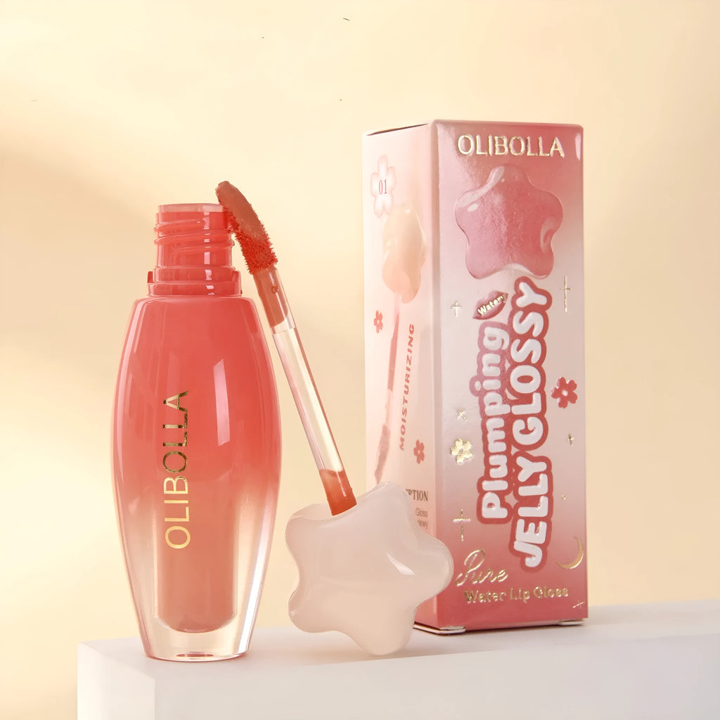 Moisturising light mirror lip lacquer 5ml tube with six colour options on a neutral background