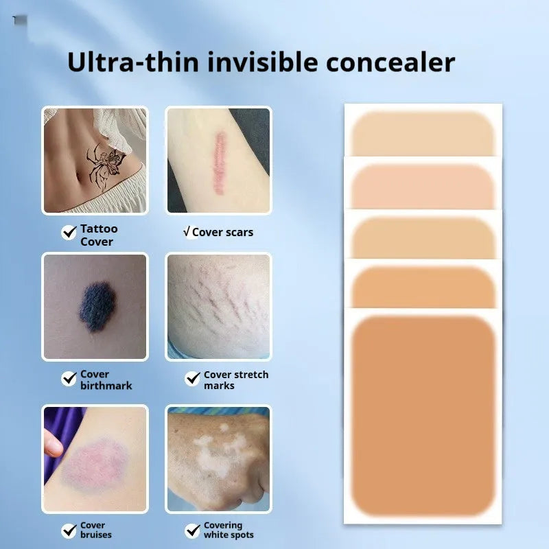 Tattoo cover patch concealer brush makeup tool in assorted skin tone colours.
