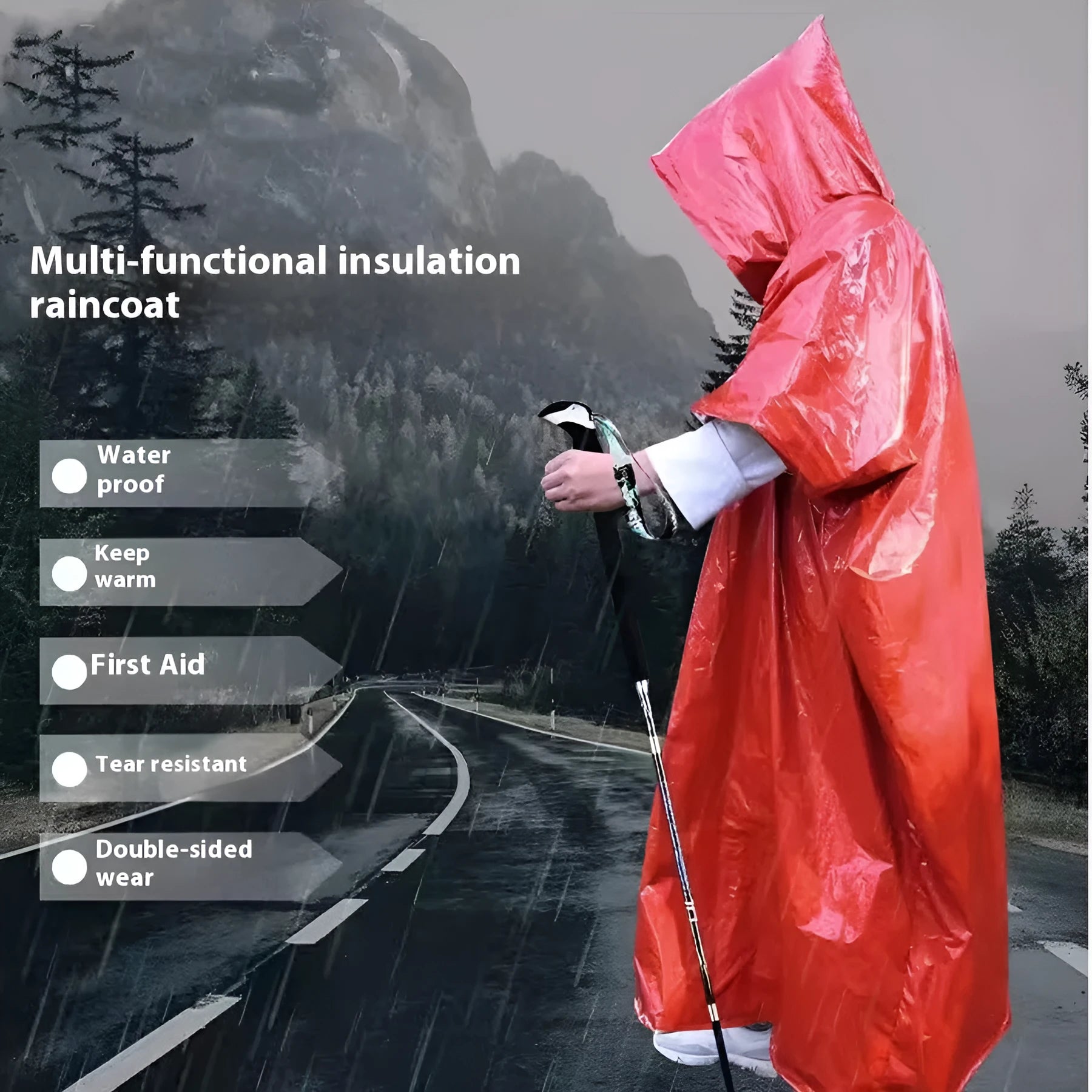 Marathon Wild waterproof raincoat in orange or army green, showing hood and full-length design.