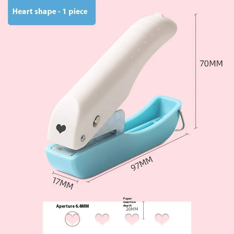 Manual kindergarten pattern punching machine with 4mm round, 6mm round, love and star metal dies