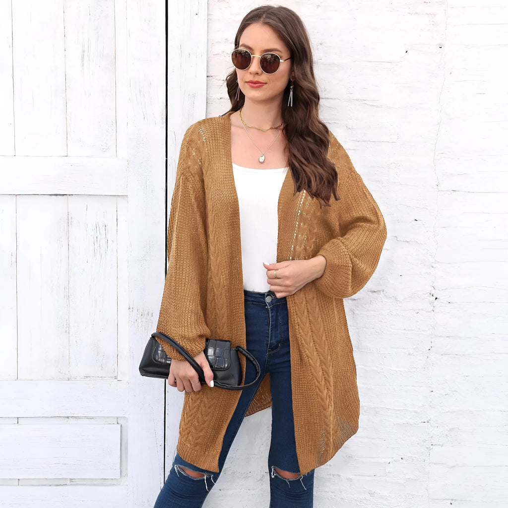 Women's loose acrylic sweater coat in army green colour with European American style casual fit