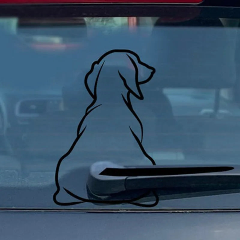 Cartoon dog wiper motion car window sticker showing rear gear animation on glass