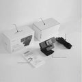 Black USB webcam with magnetic privacy cover shown alongside 1.7 metre cable for video conferencing