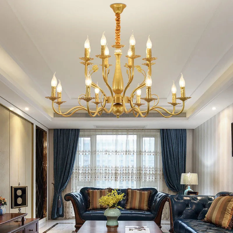 American wrought iron crystal chandelier with multiple lights in black finish for living room