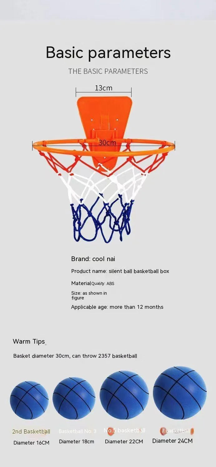Silent high density foam basketball in assorted colours with basketball frame