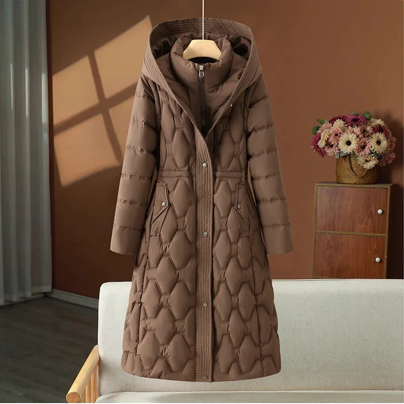 Women's Long Cotton-padded Jacket Winter Fashion Mid-length Down Cotton Coat Solid Colour Slim Fit Casual Style with Pockets Size M-2XL for Daily Wear in Beige Black Brown Burgundy