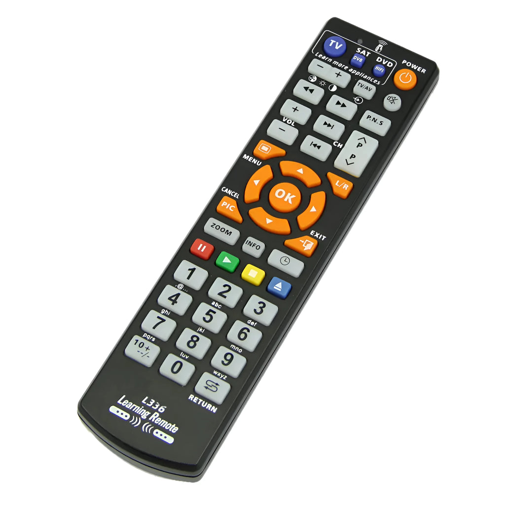 Black L336 universal learning remote control with full button layout