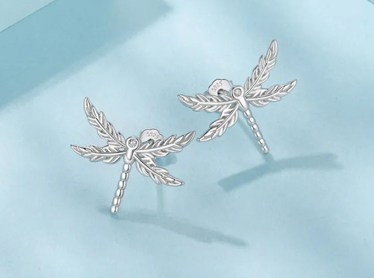 Sterling silver wing dragonfly stud earrings for women 925 silver electroplated SCE1909