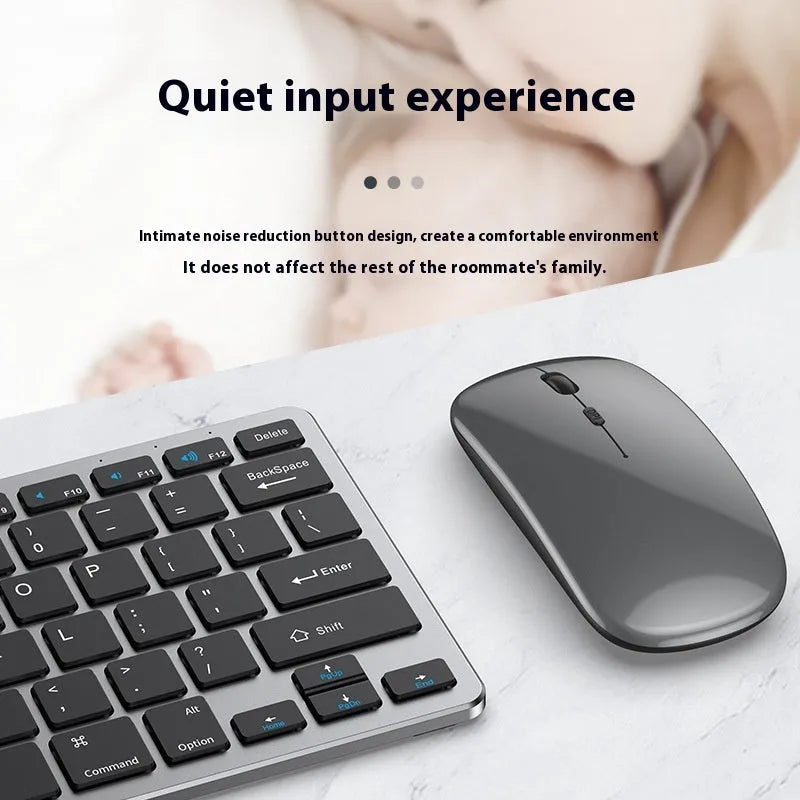 Ultra-thin wireless keyboard and mouse combo in black, gunmetal, or silver with rechargeable Bluetooth connectivity