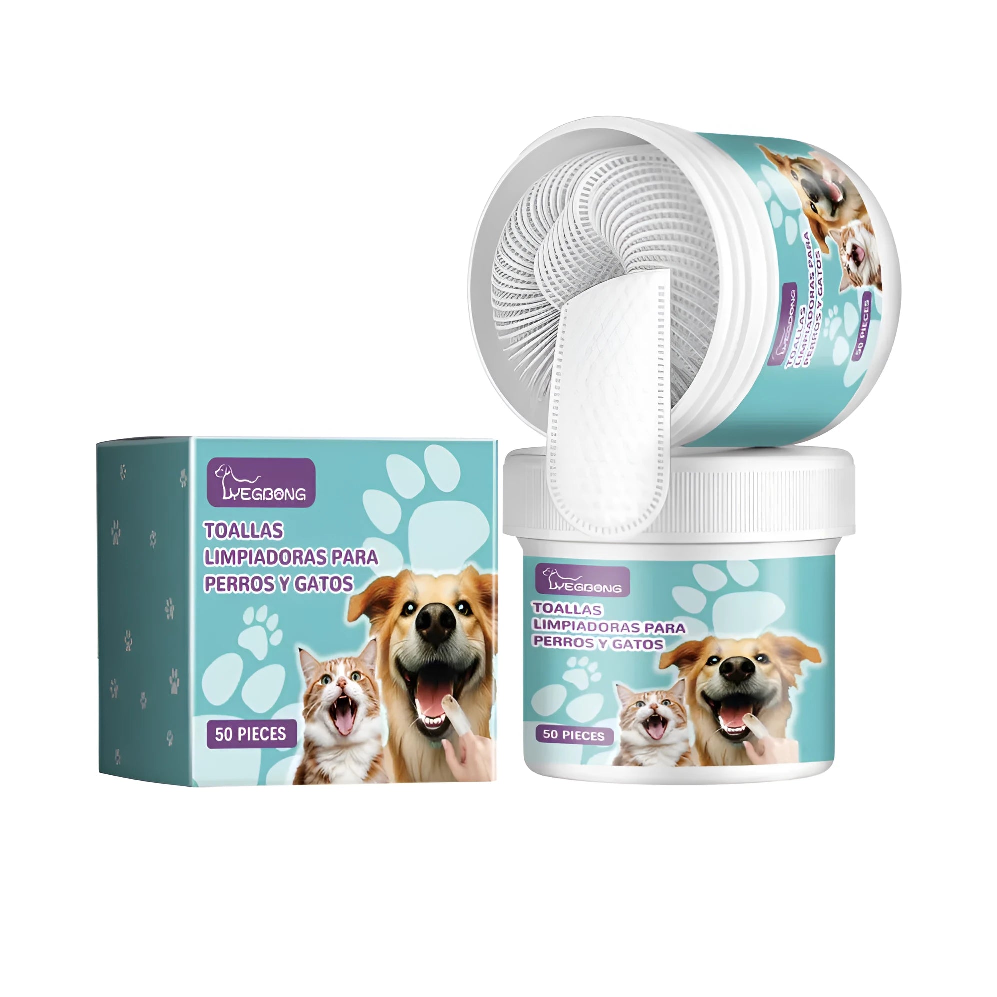 Single dog cleaning finger glove for tartar removal with natural extracts, shown with box.