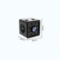 Black cube-shaped sports camera measuring 26mm with remote network control and mounting bracket