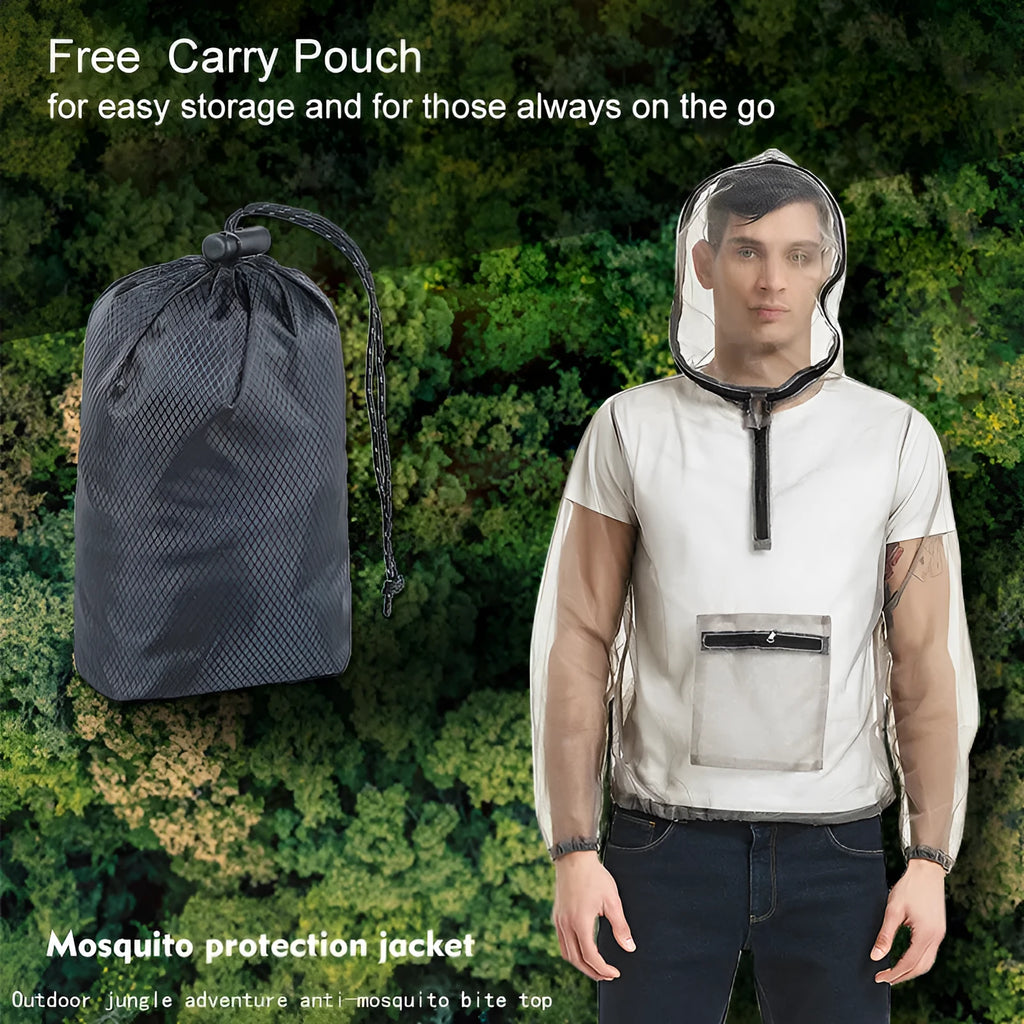 Smoky grey insect-proof mesh jacket for outdoor activities like hiking and camping
