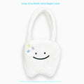 White plush shoulder tote bag with cute teeth design and crossbody strap