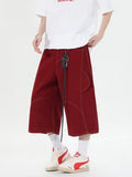 Retro denim work shorts with multiple pockets in wide leg cropped design