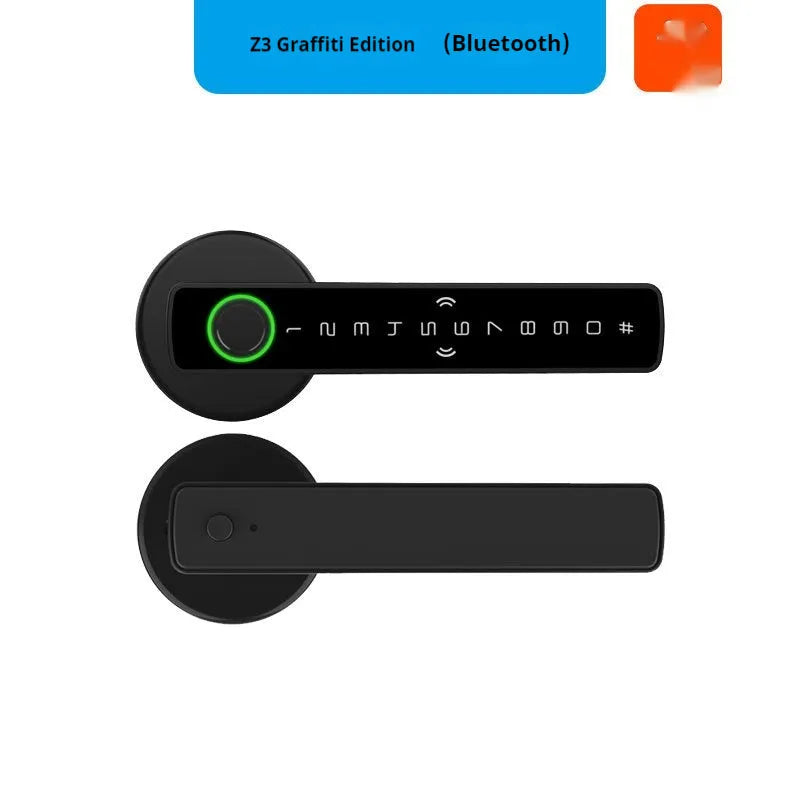 Black smart door lock with spherical handle for wooden doors featuring fingerprint and password access