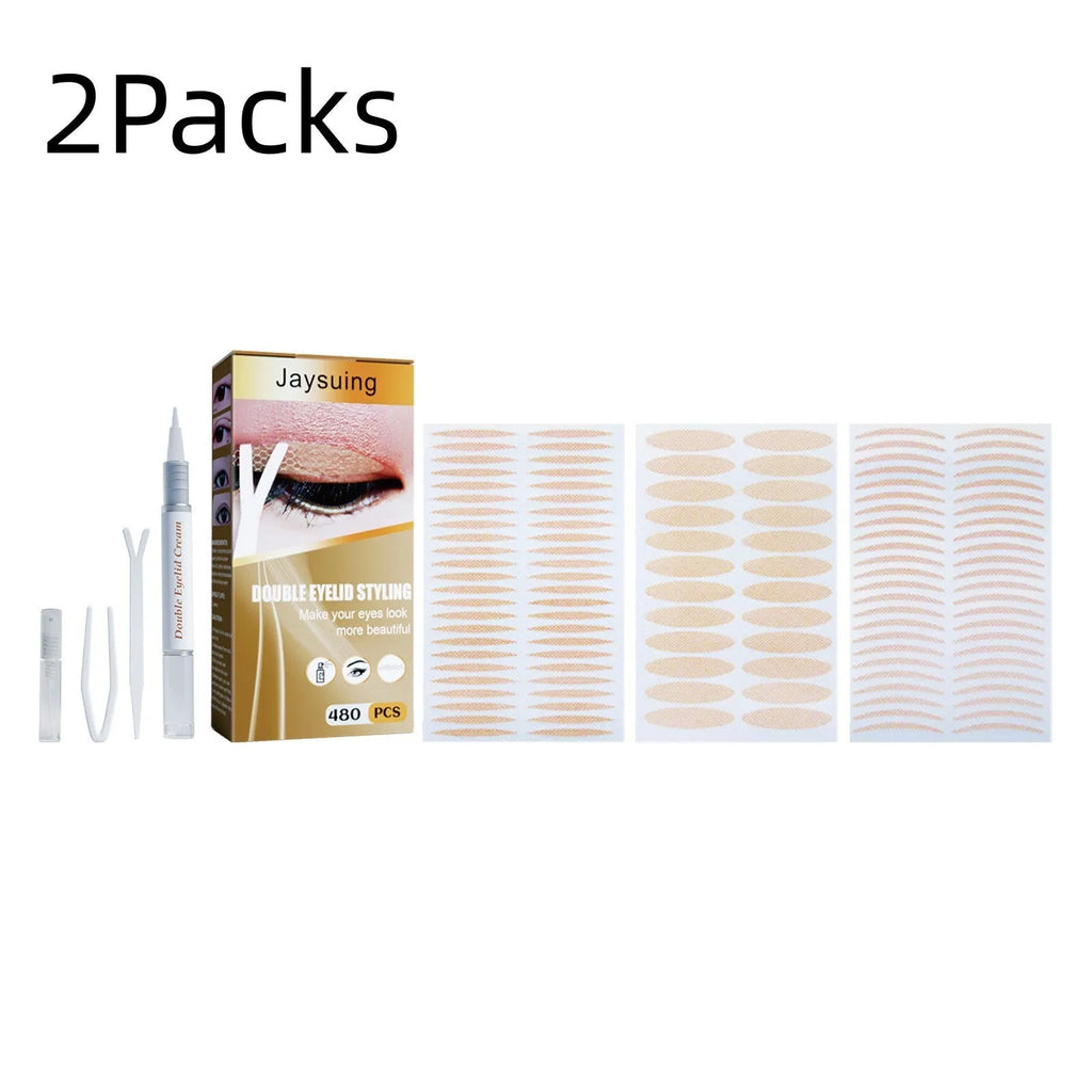 Double eyelid sticker set with 12 sheets of 480 invisible stickers and application tools
