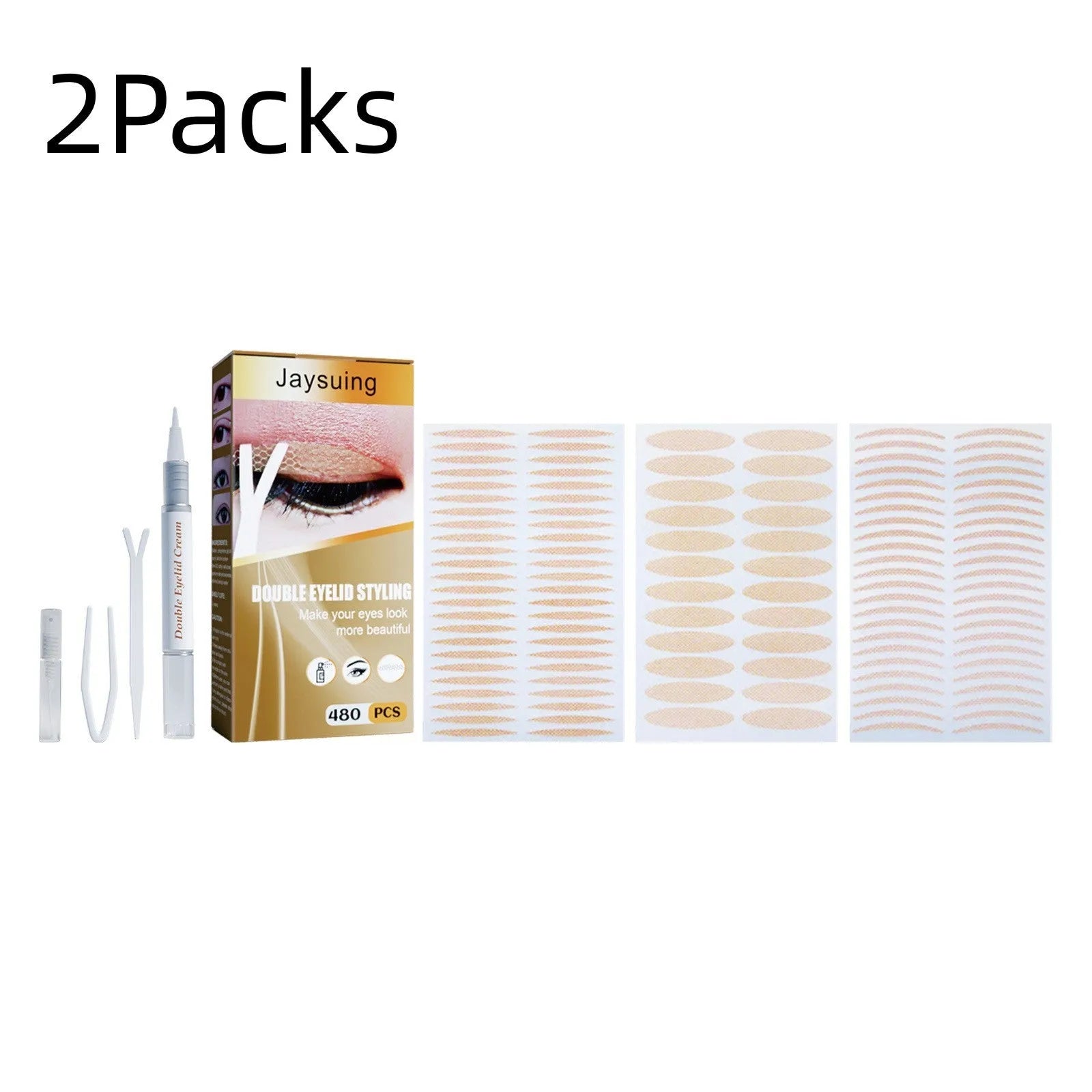 Double eyelid sticker set with 12 sheets of 480 invisible stickers and application tools