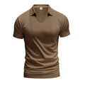 Men's casual V-neck short sleeve top in cotton blend fabric showing loose fit and solid colour options
