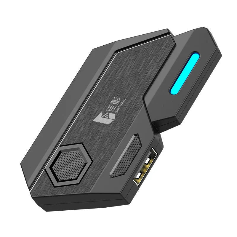 Gamwing Jiaying black USB adapter for connecting keyboards and mice to mobile phones for gaming.