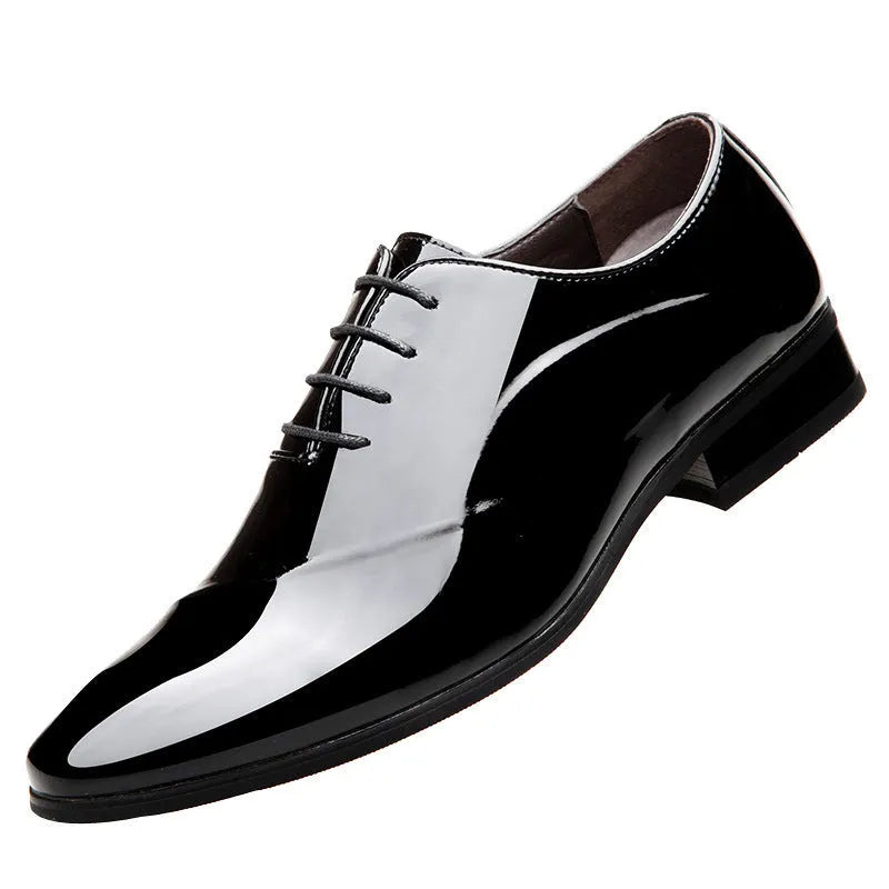 Men's black and brown business formal shoes with pointed toe and artificial PU upper