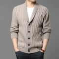 Men's Korean style jacquard patterned knitted cardigan jacket in neutral colours
