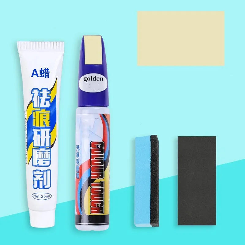Automotive scratch repair kit with paint pen, wax, sandpaper and sponge for car touch-ups