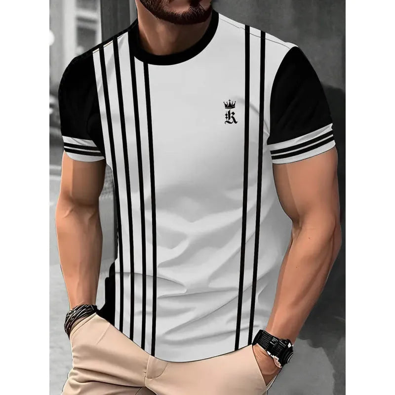 Men's short-sleeved T-shirt with digital 3D printing stripes pattern in loose fit for summer wear
