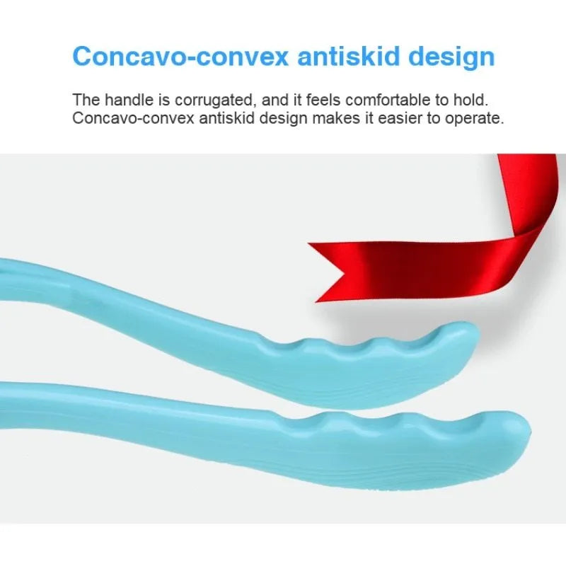 Plastic swan-shaped neck and shoulder massager roller in blue, green, or pink on a white background