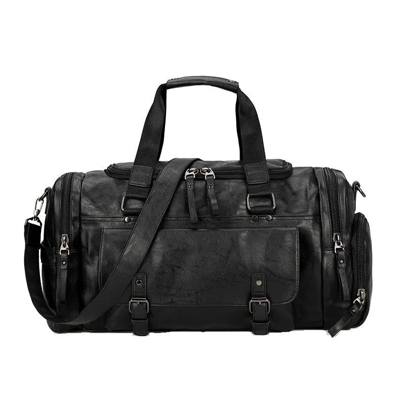 Large black travel shoe bag with water-resistant PU fabric measuring 52cm wide