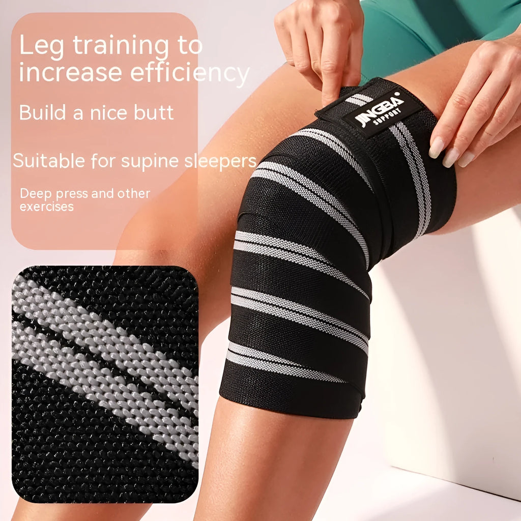 Adjustable free-size sports knee pads in blue, yellow, red, and grey for adult weightlifting and cycling