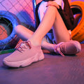 Women's white thick-soled sports shoes with woven upper and front strap closure