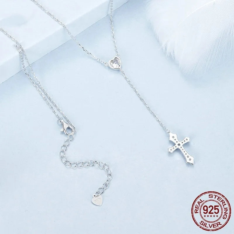 925 sterling silver love cross pendant necklace on O-ring chain, colour BSN384
