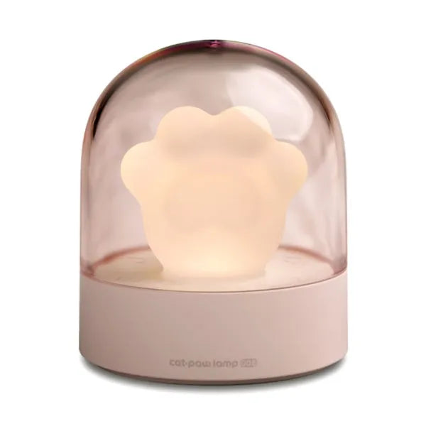 Grey or pink cat paw shaped night light with USB charging port and music box functionality