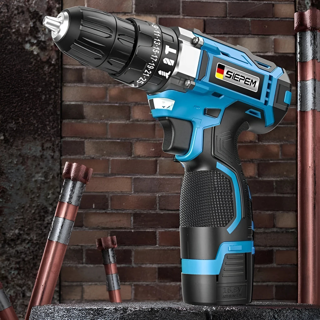 12V dual speed impact pistol drill electric screwdriver set in luxury packaging with plastic storage box