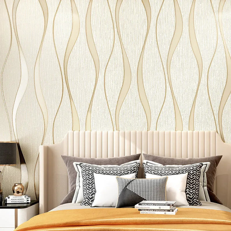 3D curve stripe pattern decorative wallpaper roll in light grey and dark brown deerskin velvet texture