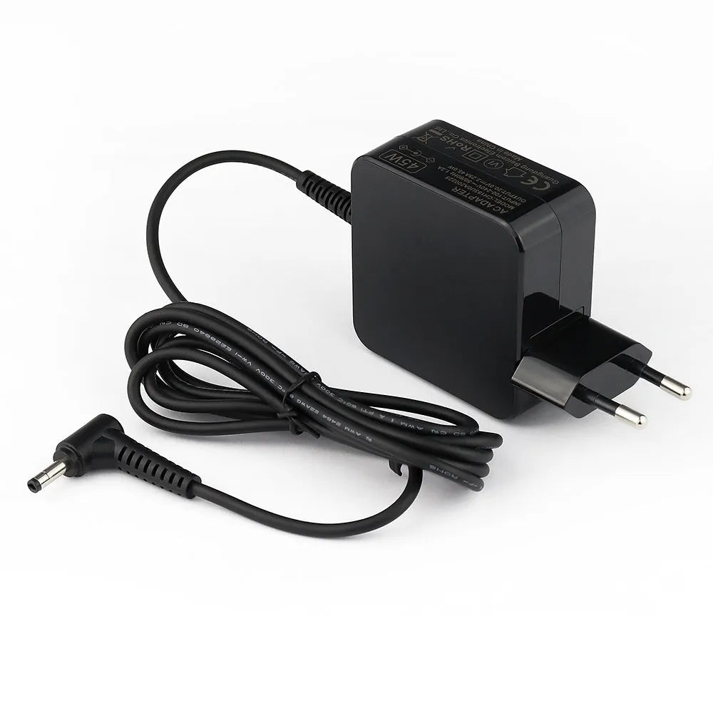 Black Hua 45W laptop power adapter with American plug and attached charging cable on a white background.