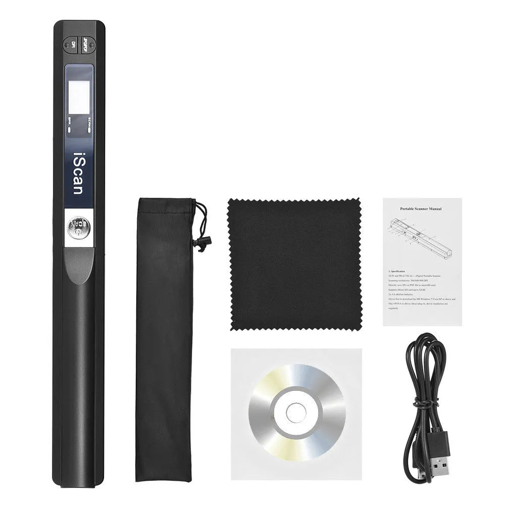 Handheld USB-C barcode scanner in black, blue, green, red, and silver colour options
