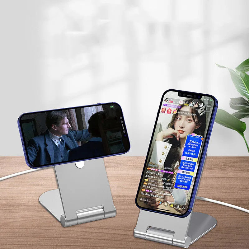 Silver vertical adjustable magnetic phone mounting bracket for iPhone 12 models.