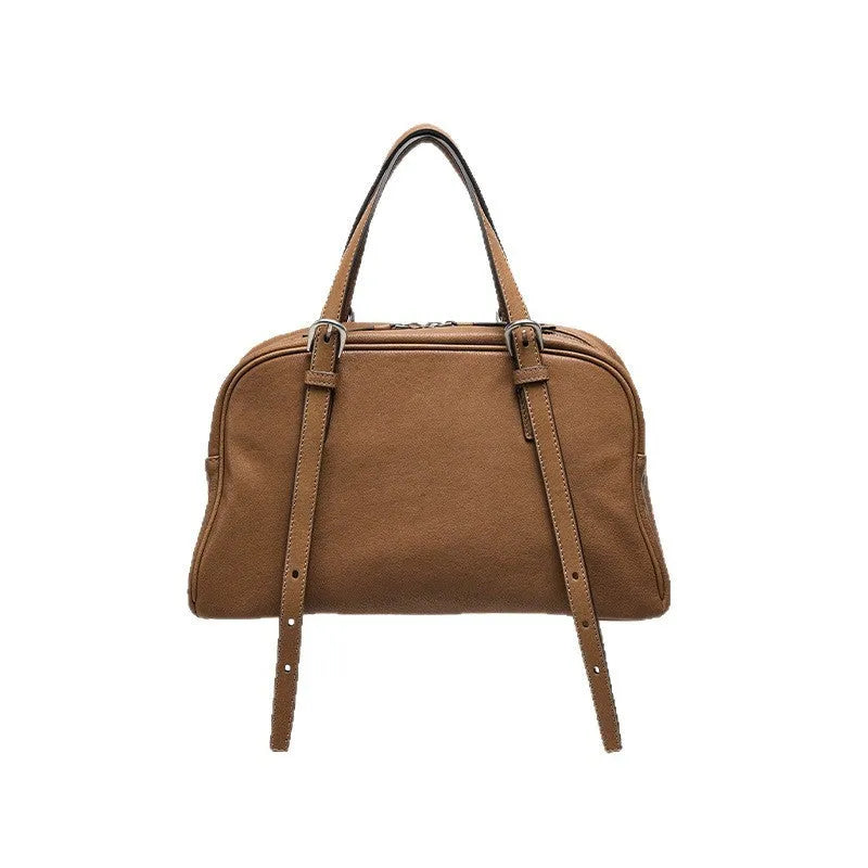 Women's retro genuine leather shoulder bag in horizontal square design with large capacity