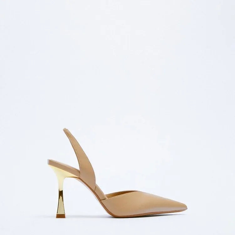 Women's pointed patent leather high heels in black or apricot with Korean-style shallow cut design