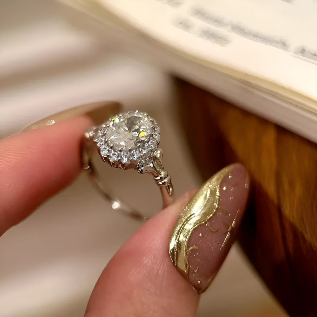 Silver geometric bridal bouquet ring with diamond treatment and adjustable opening