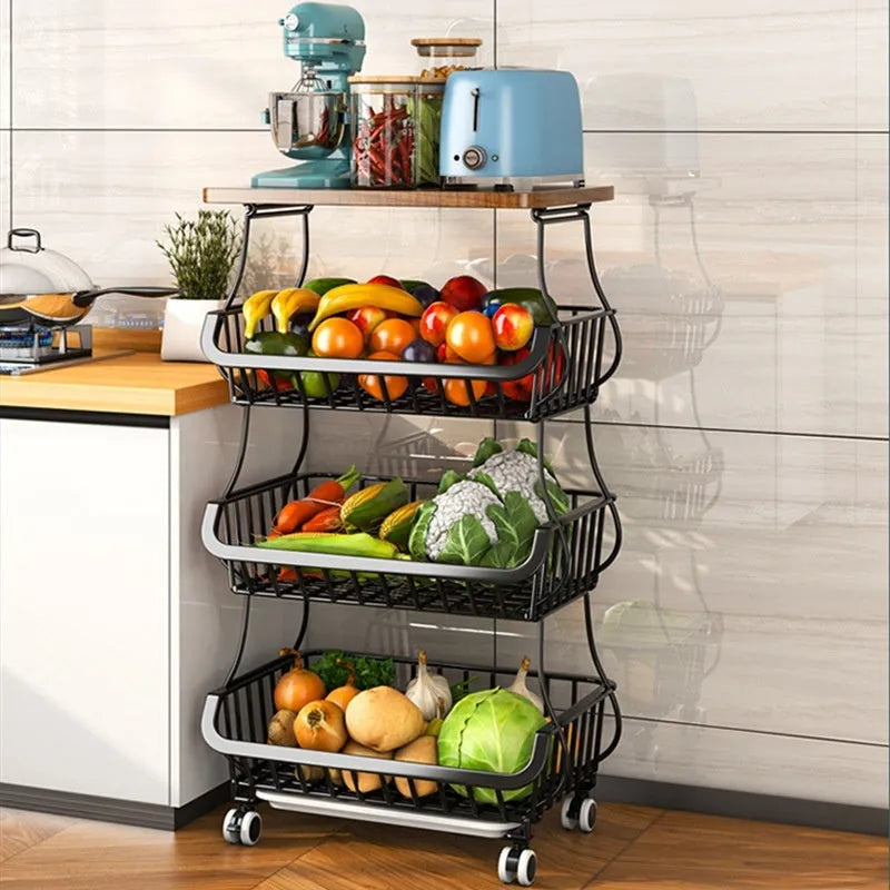 Black six layer foldable kitchen storage rack floor trolley unit