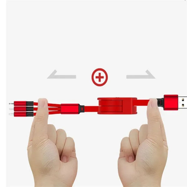 Telescopic 3-in-1 charging cable extended to 120 cm with titanium alloy connectors